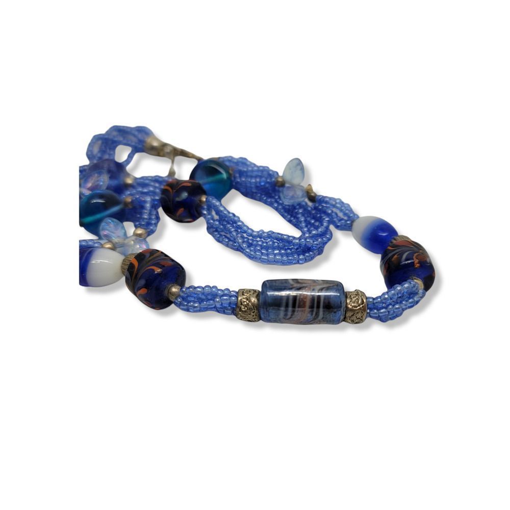 Vintage 4 strand handmade, Blown Glass Glasswork Beaded Necklace 36"